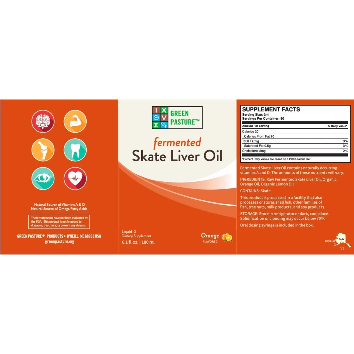 Green Pasture - Fermented Skate Liver Oil Spicy Orange 180ml