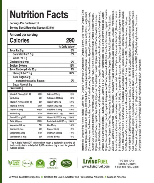 Living Fuel - SuperGreens Nutrition Facts