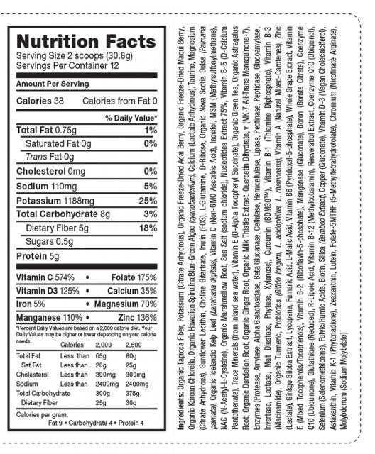 Living Fuel Super Essentials Micros Nutrition Facts