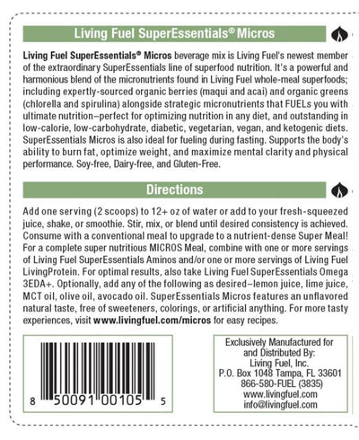 Living Fuel Super Essentials Micros Rear Label